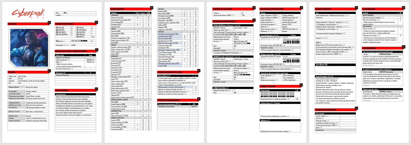 Cyberpunk Red - Hoja de personaje - Tecno-mecanica y piloto de carreras callejeras clandestinas